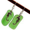 HUGE Green Sea Glass Earrings W/ Large Sterling Sea Horses