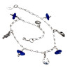 Blue sea glass pieces combined with solid sterling beach charms on this silver ankle bracelet. All utility links are soldered for a lifetime of surety.