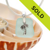 Aqua Ridged Sea Glass With palm Tree Charm - S/S CHAIN INCLUDED