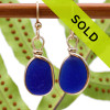 Deep rich cobalt blue sea glass pieces from Seaham England are set in our Original Wire Bezel© 14 K goldfilled earring setting. 
Sorry these sea glass earrings have been sold!