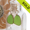 Unusual Genuine beach found lime green sea glass earrings in a 14K Rolled Gold Original Wire Bezel setting.
Sorry this Sea Glass Jewelry selection has been SOLD!
