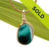Electric Teal Multi English Sea Glass Pendant In Gold Wire Bezel© 
This sea glass necklace pendant has been sold!