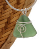 Natural Jungle Green Sea Glass In Sterling Sea Swirl Wire Pendant