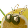 Jungle Green Sea Glass Earrings With 14K G/F Shells