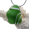 A larger perfect piece of vivid green sea glass set in our triple sterling silver pendant setting.
