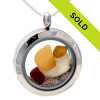 Falltime - Sea Glass W/ Shell In Stainless Steel Locket 