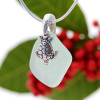 Aqua Green Sea Glass With Sterling Silver Sea Turtle Charm - S/S CHAIN INCLUDED