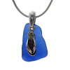 A piece of genuine blue sea glass on a necklace