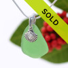 Green Genuine Sea Glass Necklace With Sterling Shell Charm - S/S CHAIN INCLUDED
