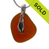 Amber Sea Glass With Sterling Silver Flop Charm - 18" STERLING CHAIN INCLUDED