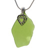 Beach found green sea glass is combined with a solid sterling large heart charm and presented on an 18 Inch solid sterling snake chain.