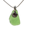 Beach found green sea glass is combined on a hand cast bail presented and finished with a sterling shell on an 18 Inch solid sterling snake chain.
A simple beachy sea glass necklace perfect for any sea glass lover!