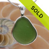 A LARGE natural jungle green sea glass set in our Deluxe Wire Bezel©
A great necklace for any time of year and perfect for any sea glass lover!
Sorry this sea glass jewelry piece has been sold!