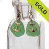 Lightweight green sea glass pieces are set with 14K Goldfilled Anchor charms on professional grade earring wires.
SOLD - Sorry This Sea Glass Jewerly Selection Is NO LONGER AVAILABLE!