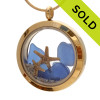 Mother & Child - Blue Sea Glass Locket Necklace W/ Starfish 