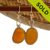 Vivid Amber Brown Sea Glass Earrings In 14K Rolled Gold Wire Bezel© Earrings