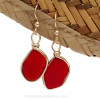 Vivid cherry red sea glass earrings set in our Original Wire Bezel© in silver.
