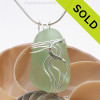 A nice TOP QUALITY piece of Yellowy Seafoam Green Genuine Sea Glass Pendant set in our Signature Waves© setting in Sterling Silver.
Sorry this piece of sea glass jewelry has been sold!