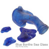 Examples of some blue bonfire sea glass pieces. First the glass is melted or slumped in a fire, then it becomes even more smooth in the sea.