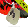 Pale Citron Green Sea Glass With Sterling Silver Flops Charm - 18" STERLING CHAIN INCLUDED 
SOLD - Sorry This Sea Glass Jewelry Selection Is NO LONGER AVAILABLE!