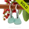 A pair of natural beach found Sea Glass Earrings in a Rare Aqua Green on Sterling Silver Leverbacks.
Sorry this Sea Glass Jewelry selection has been SOLD!