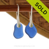 Small Nice Beach Found Blue Sea Glass Earrings On Solid Sterling Silver Leverbacks