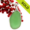 A LARGER and stunning Green Sea Glass Pendant set in our Original Wire Bezel© setting.
This sea glass is  totally frosted (the values of world class sea glass).
SOLD - Sorry This Sea Glass Jewerly Selection Is NO LONGER AVAILABLE!