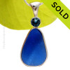 A HUGE Genuine Sea Glass Pendant in a vivid Cobalt Blue in our Deluxe Wire Bezel and set with A Brilliant Cut Sapphire.
SOLD - Sorry this Rare Sea Glass Pendant is NO LONGER AVAILABLE!