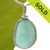 A P-E-R-F-E-C-T piece of beach found glass from Seaham England in aqua is set in our Original Wire Bezel© pendant setting.
SOLD - Sorry this Rare Sea Glass Pendant is NO LONGER AVAILABLE!