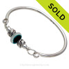 Vivid mixed teal beach found sea glass combined with real cultured pearls on this solid sterling silver FULL round sea glass bangle bracelet. 
SOLD - Sorry this Sea Glass Bangle Bracelet is NO LONGER AVAILABLE!