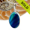 This is a LARGE Striped Aqua and Blue Ultra Rare Mixed English Multi sea glass set for a necklace in our Original Sea Glass Bezel© in solid sterling silver setting.
SOLD - Sorry this Ultra Rare Sea Glass Pendant is NO LONGER AVAILABLE!