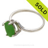 Simple Green Beach Found Sea Glass In Sterling Ring - Size 8 (Re-Sizeable)