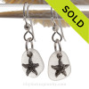 Petite pure White Sea Glass Earrings in sterling with Solid Sterling Starfish charms!