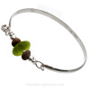 Vivid Peridot Green Genuine English Sea Glass & Natural Beach Stones on this Solid Sterling Silver Half Round Sea Glass Bangle Bracelet. This is finished in solid sterling beads.