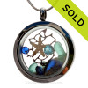 Islands  - Cobalt Blue and Aqua Genuine Sea Glass With Starfish & Crystals Gems In A Stainless Steel Locket 