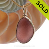 Plum Pudding  - Vivid Thick and Large Rare Genuine Sea Glass In Original Wire Bezel© 14K Goldfilled
