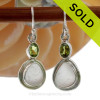 Limited Edition - Classically Set White Sea Glass Earrings In Sterling With Peridot Gems
