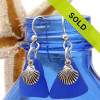 Sea Charmed - Large Blue Sea Glass Earrings W/ Sterling Shells 