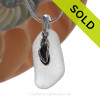 Pure Bright White Sea Glass Necklace with Beach found sea glass and solid sterling silver flip flop charm and Solid Sterling Silver Snake chain.