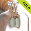 Perfect Petite Seafoam Green Beach Found Sea Glass Earrings In 14K Goldfilled Original Bezel©