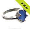 Bright Blue Low Profile Sea Glass Ring In Sterling
