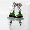 Triple Play - Seafoam - Green & Amber Sea Glass Stacked Earring on Sterling  Sea Swirl Post Earrings