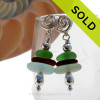 Triple Play - Seafoam - Green & Amber Sea Glass Stacked Earring on Sterling  Sea Swirl Post Earrings