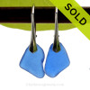 Genuine Rich Cobalt Blue  Beach Found Sea Glass Earrings on Sterling Leverback Earrings.
SOLD - Sorry these Rare Sea Glass Earrings are NO LONGER AVAILABLE!