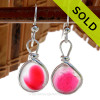 Hot Pink Flash - English Art Sea Glass Earrings In Original Sterling Silver Original Wire Bezel©