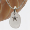 Pure White Sea Glass Necklace with Starfish  Charm - 18" Solid Sterling Chain INCLUDED