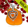 Glowing Amber Sea Glass Necklace with a solid sterling silver Hearts in Hearts charm and Solid Sterling Silver Snake chain.
SOLD - Sorry this Sea Glass Necklace is NO LONGER AVAILABLE!