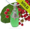  Saturated Vivid Green Genuine Sea Glass Necklace with Beach found sea glass and solid sterling Turtle and Solid Sterling Silver Snake chain.
SOLD - Sorry this Sea Glass Necklace is NO LONGER AVAILABLE!