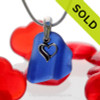 Neat squarish Cobalt Blue Sea Glass Necklace With Sterling Heart Charm.
SOLD - Sorry this  Rare Sea Glass Necklace is NO LONGER AVAILABLE!
