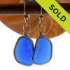 LARGE THICK and P-E-R-F-E-C-T Cobalt Blue Genuine Sea Glass Earings 14K Goldfilled Original Wire Bezel©